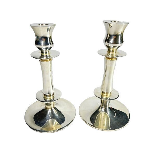 Silver Other - Set of Two 2 Silverplated Candle Holders Vintage 8.5" Unbranded Used Sticks